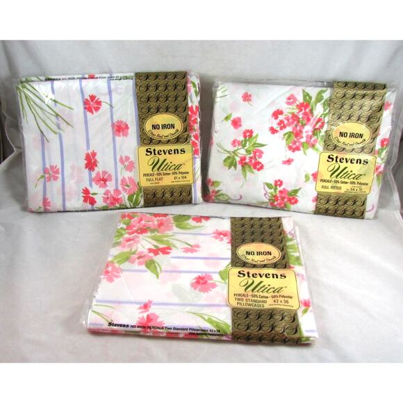 Stevens Utica Mixed Bouquet Full Bed Sheet Set New Sealed Dead Stock Floral - Picture 1 of 10